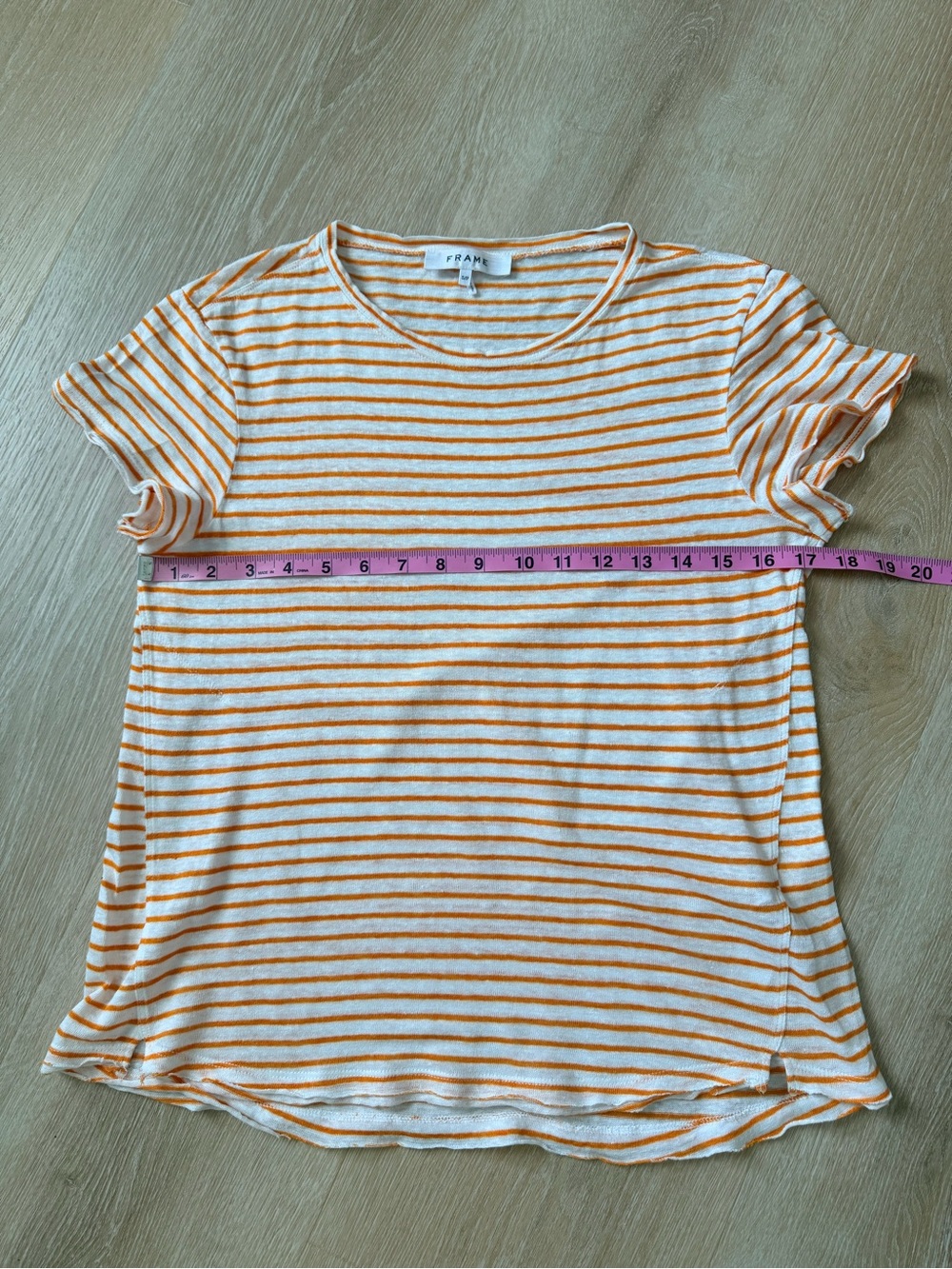 $248 FRAME Easy True Stripe 100% Organic Linen T-Shirt Tee Nectarine Multi S - Picture 8 of 9